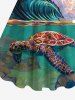 Plus Size Turtle Sea Waves Sun Dusk Print Backless Hawaii Sea Creatures A Line Tank Dress - Orange S