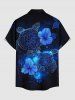 Chemise hawaïenne grande taille pour homme, imprimée de tortues et d'hibiscus, avec boutons et poche. - Bleu profond S