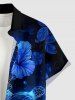 Chemise hawaïenne grande taille pour homme, imprimée de tortues et d'hibiscus, avec boutons et poche. - Bleu profond S
