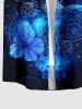 Chemise hawaïenne grande taille pour homme, imprimée de tortues et d'hibiscus, avec boutons et poche. - Bleu profond S