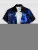 Plus Size Turtle Hibiscus Flowers Print Buttons Pocket Hawaii Shirt For Men -  