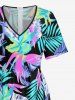 Hibiscus Flowers Tropical Leaf Print V Neck Hawaii Wide Leg Jumpsuit -  