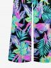 Hibiscus Flowers Tropical Leaf Print V Neck Hawaii Wide Leg Jumpsuit -  