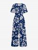 Hibiscus Flowers Tropical Leaf Print V Neck Hawaii Wide Leg Jumpsuit -  
