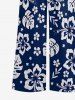 Hibiscus Flowers Tropical Leaf Print V Neck Hawaii Wide Leg Jumpsuit -  