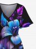Robe mi-longue hawaïenne fendue à imprimé floral et feuilles ombré grande taille - Noir XXS
