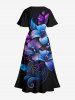 Robe mi-longue hawaïenne fendue à imprimé floral et feuilles ombré grande taille - Noir XXS
