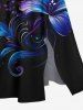 Robe mi-longue hawaïenne fendue à imprimé floral et feuilles ombré grande taille - Noir XXS