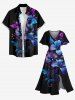 Robe mi-longue hawaïenne fendue à imprimé floral et feuilles ombré grande taille - Noir XXS