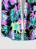 Chemise hawaïenne grande taille pour homme, à imprimé feuilles tropicales et fleurs d'hibiscus, boutons et poche. - Rose Vif S