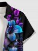 Chemise hawaïenne grande taille pour homme, à imprimé floral et feuilles ombré, boutons et poche. - Noir S