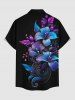 Chemise hawaïenne grande taille pour homme, à imprimé floral et feuilles ombré, boutons et poche. - Noir S