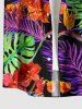 Plus Size Flowers Tropical Leaf Print Buttons Pocket Hawaii Shirt For Men -  