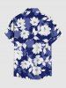 Chemise hawaïenne grande taille à imprimé floral et feuilles, boutons et poche pour homme - Bleu 2XL
