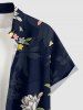 Chemise hawaïenne grande taille à imprimé floral et feuilles, boutons et poche pour homme - Bleu profond 6XL