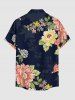 Chemise hawaïenne grande taille à imprimé floral et feuilles, boutons et poche pour homme - Bleu profond 6XL