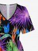 Flowers Tropical Leaf Print V Neck Hawaii Wide Leg Jumpsuit -  