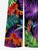 Flowers Tropical Leaf Print V Neck Hawaii Wide Leg Jumpsuit -  