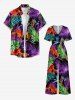 Flowers Tropical Leaf Print V Neck Hawaii Wide Leg Jumpsuit -  