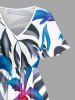 Robe midi hawaïenne fendue à imprimé floral tropical et feuilles grandes tailles - Bleu 2X