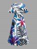 Robe midi hawaïenne fendue à imprimé floral tropical et feuilles grandes tailles - Bleu 4X