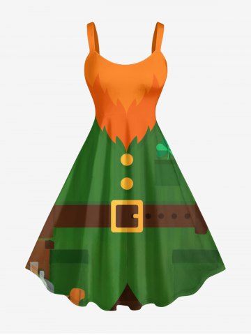 Robe trapèze imprimée elfe grande taille pour la Saint-Patrick - GREEN - L