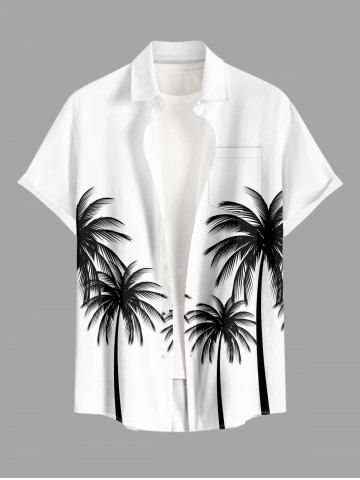 Plus Size Coconut Tree Print Buttons Pocket Hawaii Shirt For Men - WHITE - 5XL