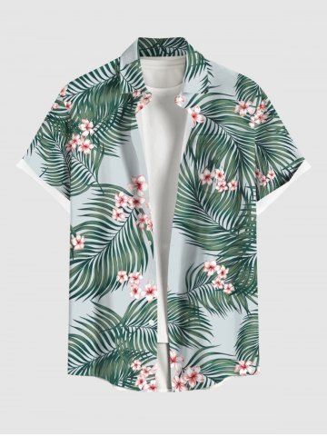Chemise hawaïenne grande taille pour homme, à imprimé floral tropical et feuilles, boutons et poche. - LIGHT GREEN - 2XL
