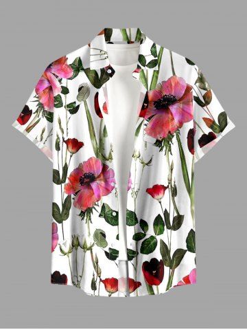 Chemise hawaïenne grande taille à imprimé floral et feuilles, boutons et poche pour homme - LIGHT PINK - 2XL