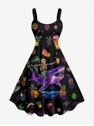 Plus Size Pineapple Skeleton Fruit Juice Coconut Tree Print Hawaii Tank Dress -  