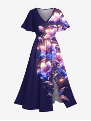 Robe mi-longue hawaïenne fendue à imprimé floral et pailleté 3D grande taille - Concorde XXS