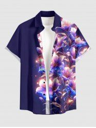 Plus Size Flower Leaf Glitter 3D Print Buttons Pocket Hawaii Shirt For Men - Concorde S