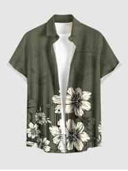 Chemise hawaïenne grande taille à fleurs et rayures, boutons et poches pour homme - Vert Armée  6XL