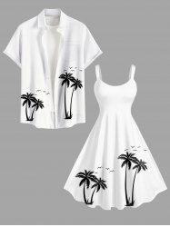 Coconut Tree Bird Print Plus Size Matching Hawaii Beach Outfit For Couples -  