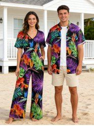 Flowers Tropical Leaf Print Matching Hawaii Beach Outfit For Couples -  