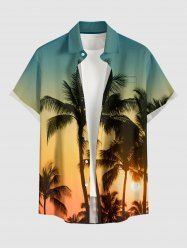 Chemise à boutons pour homme, grande taille, imprimé coucher de soleil ombré avec cocotiers et motif hawaïen, pour homme. - Turquoise Foncée 6XL