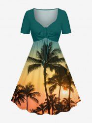 Coconut Tree Ombre Sunset Sky Print Hawaii Cinched A Line Dress -  