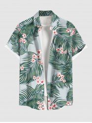 Chemise hawaïenne grande taille pour homme, à imprimé floral tropical et feuilles, boutons et poche. - Vert clair 4XL