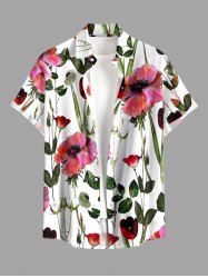 Chemise hawaïenne grande taille à imprimé floral et feuilles, boutons et poche pour homme - Rose clair S