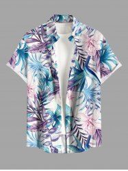 Chemise hawaïenne grande taille pour homme, à imprimé feuilles tropicales et fleurs d'hibiscus, boutons et poche. - Violet clair S