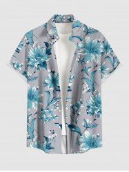 Plus Size Flowers Leaf Print Buttons Pocket Hawaii Shirt For Men -  