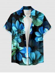 Ombre Flower Print Hawaii Button Pocket Shirt For Men -  