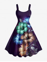 Plus Size Glitter Hibiscus Flower Print Hawaii A Line Dress -  