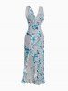 Robe hawaïenne à imprimé floral et feuilles, grande taille, volants, fente et décolleté cache-cœur - Gris Clair XL