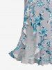 Robe hawaïenne à imprimé floral et feuilles, grande taille, volants, fente et décolleté cache-cœur - Gris Clair XXXL
