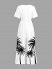 Plus Size Coconut Tree Print V Neck Hawaii Wide Leg Jumpsuit -  