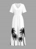 Plus Size Coconut Tree Print V Neck Hawaii Wide Leg Jumpsuit -  
