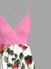 Plus Size Flowers Leaf Print Surplice Hawaii Cami Dress -  