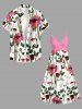 Plus Size Flowers Leaf Print Surplice Hawaii Cami Dress -  