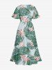 Robe midi hawaïenne fendue à imprimé floral tropical et feuilles grandes tailles - Vert clair S
